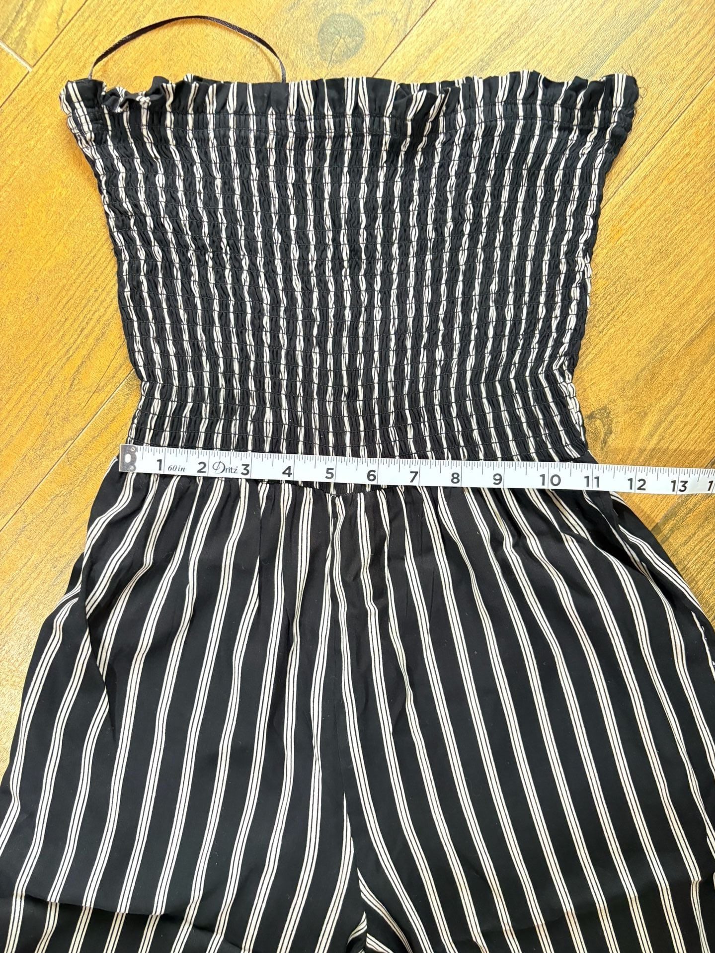 Angie Smocked Jumpsuit Size S Black White Striped Ruffle Hem 8
