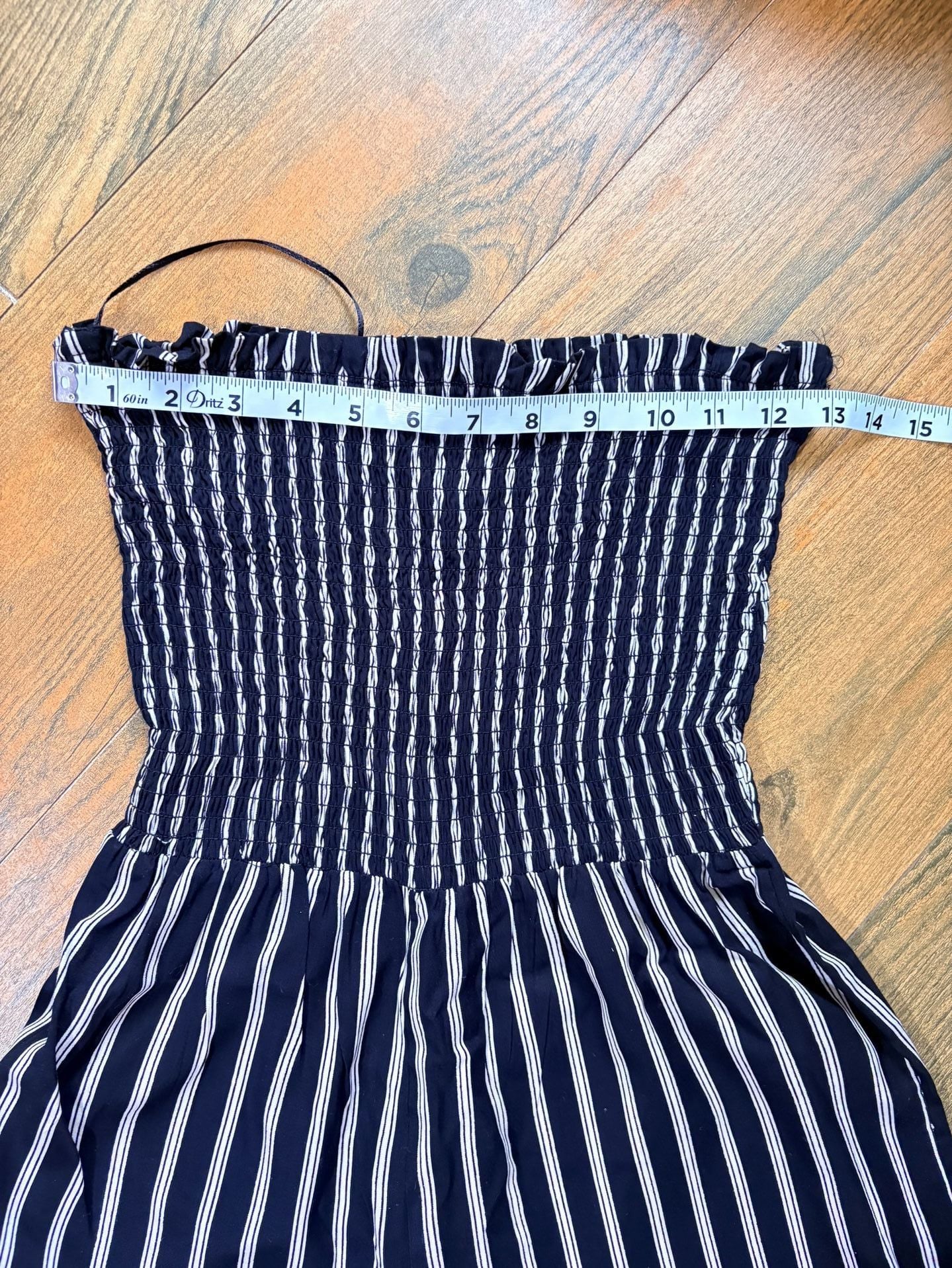 Angie Smocked Jumpsuit Size S Black White Striped Ruffle Hem 7