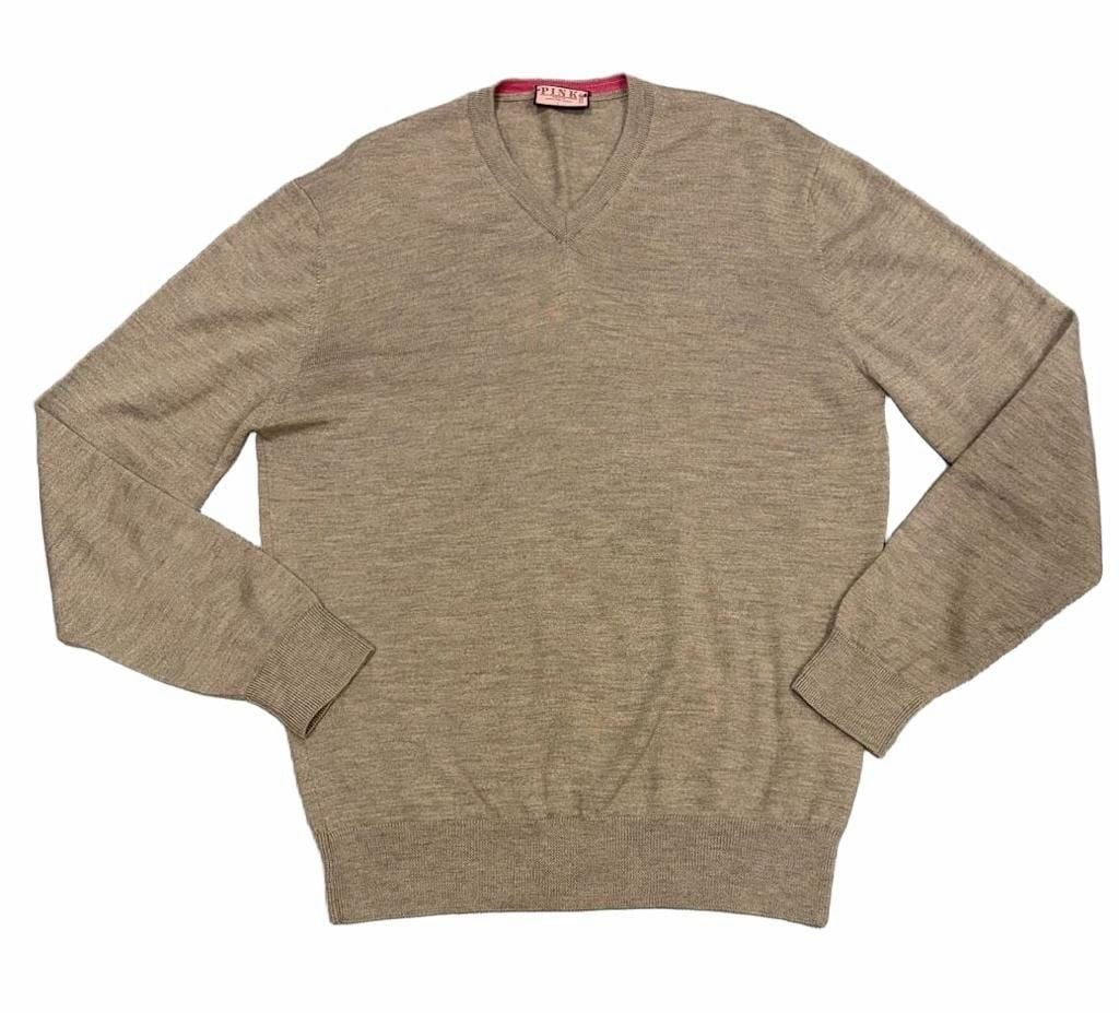 Thomas Pink V-Neck Sweater Size L Brown Wool Pullover 2