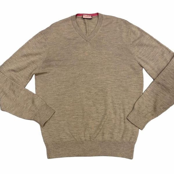 Thomas Pink V-Neck Sweater Size L Brown Wool Pullover