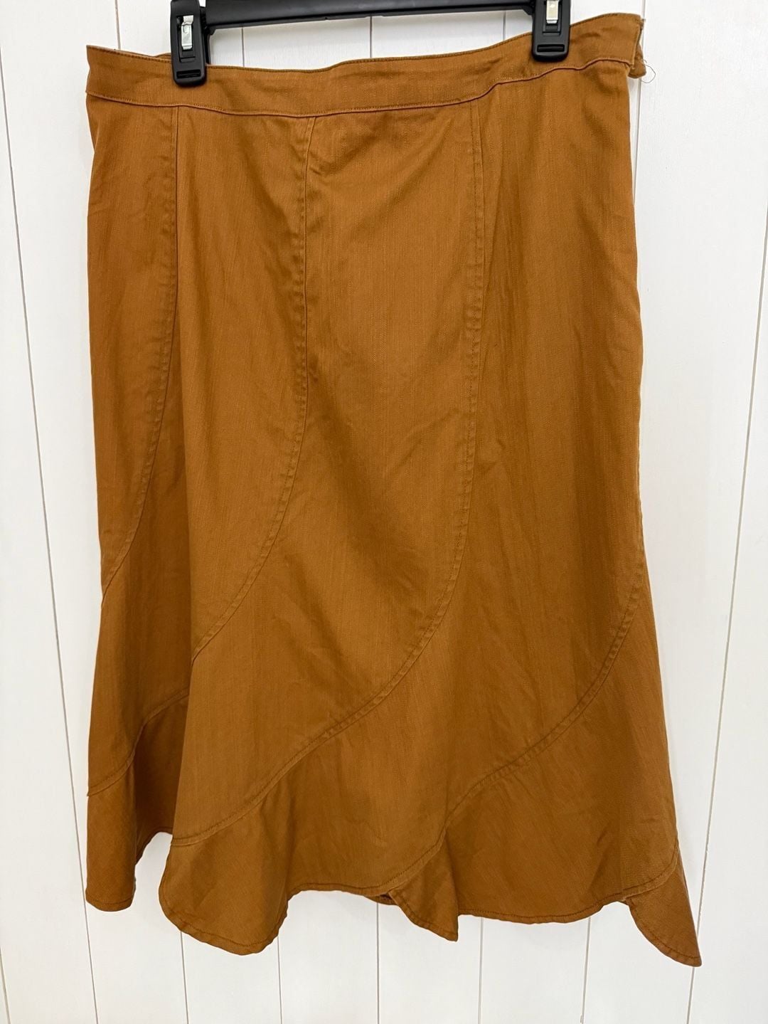 Multiples Skirt Size 14 Brown Cotton Blend Midi Ruffle Hem 2