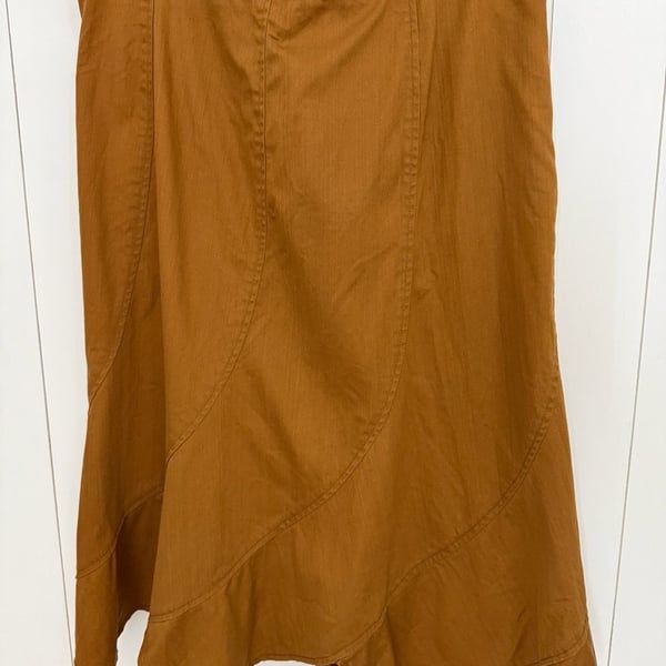 Multiples Skirt Size 14 Brown Cotton Blend Midi Ruffle Hem