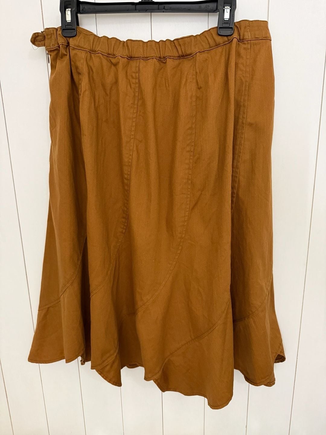 Multiples Skirt Size 14 Brown Cotton Blend Midi Ruffle Hem 4