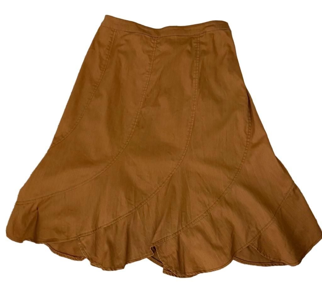 Multiples Skirt Size 14 Brown Cotton Blend Midi Ruffle Hem 6
