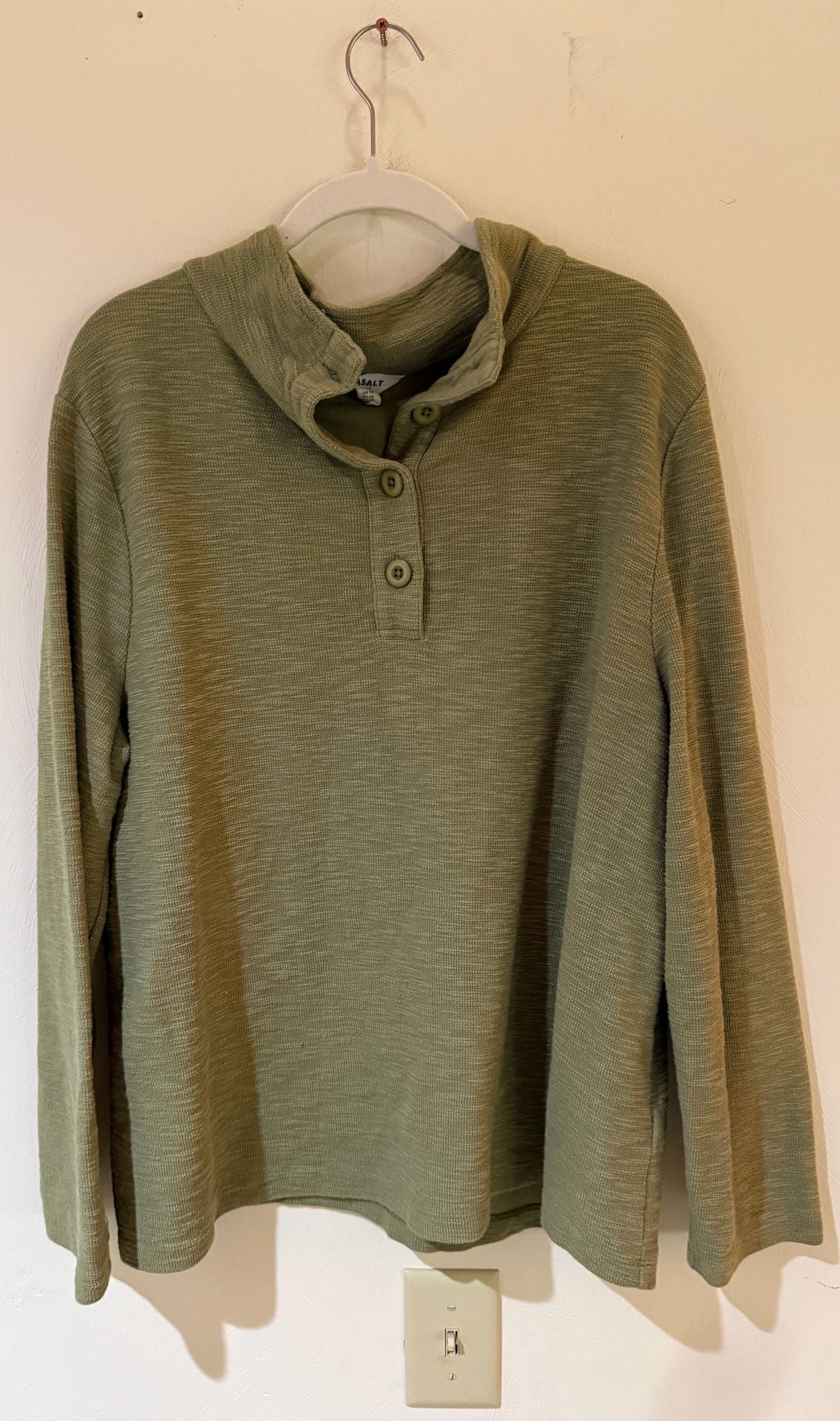 Seasalt Cornwall Women US 10 UK 14 Sage Green Textured Knit Pullover Button Top 2