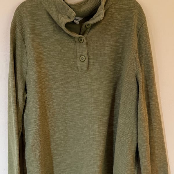Seasalt Cornwall Women US 10 UK 14 Sage Green Textured Knit Pullover Button Top