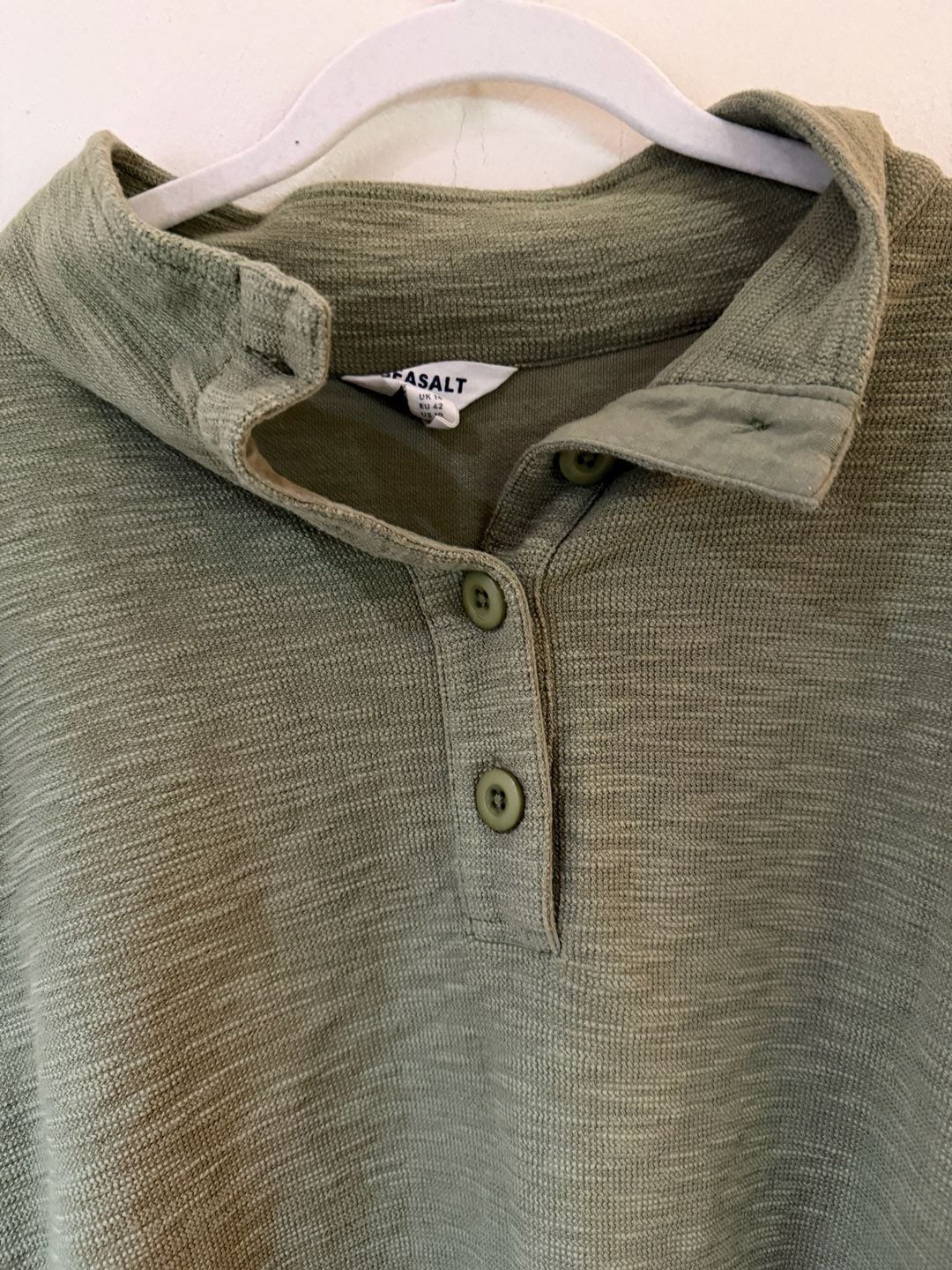 Seasalt Cornwall Women US 10 UK 14 Sage Green Textured Knit Pullover Button Top 3