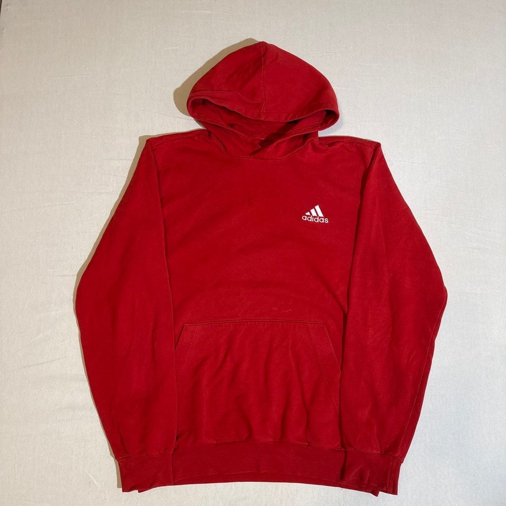Vintage 2000s Adidas Embroidered Logo Red White Hoodie Size L 2