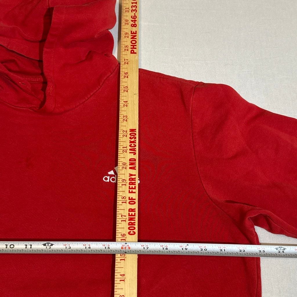 Vintage 2000s Adidas Embroidered Logo Red White Hoodie Size L 4
