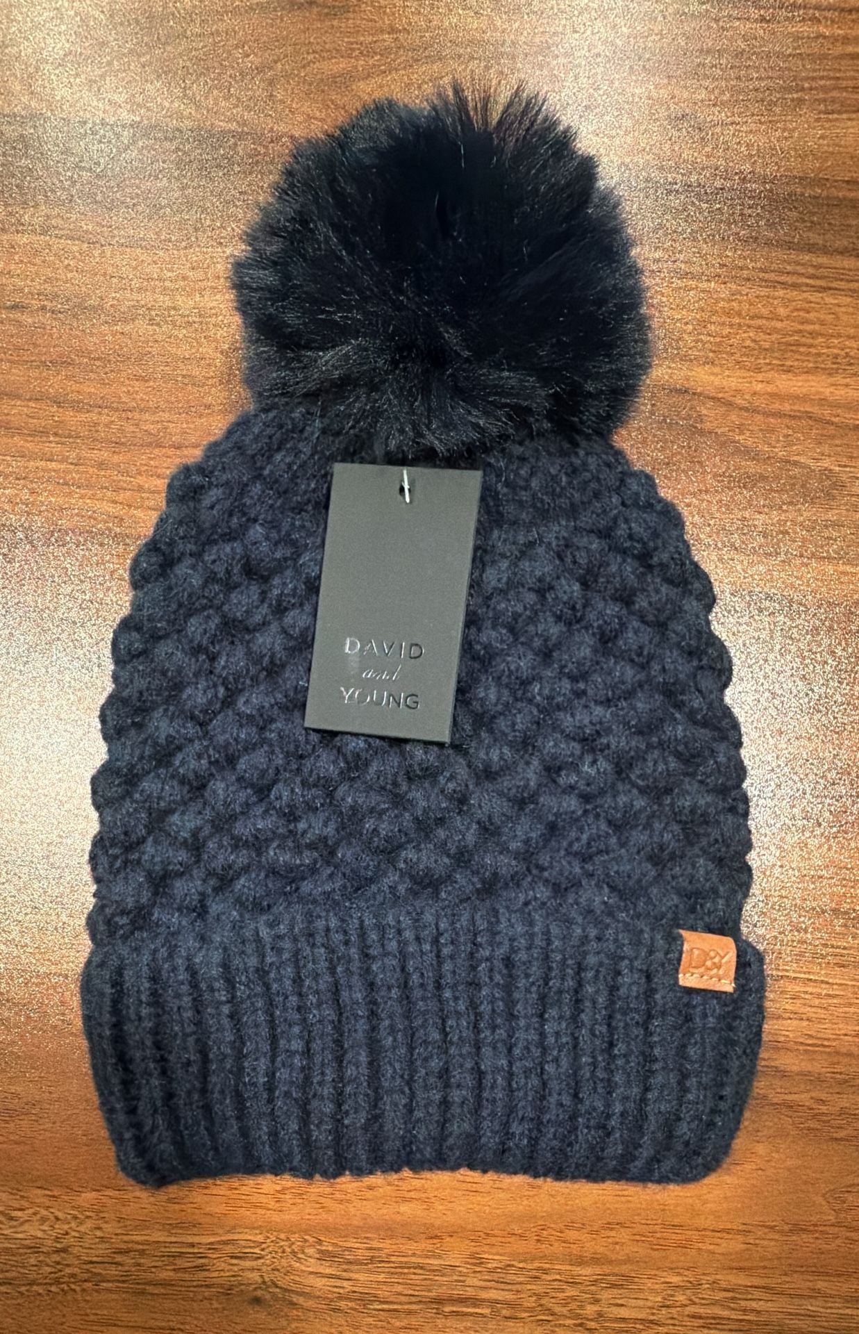 David And Young Textured Pom Beanie Navy 2