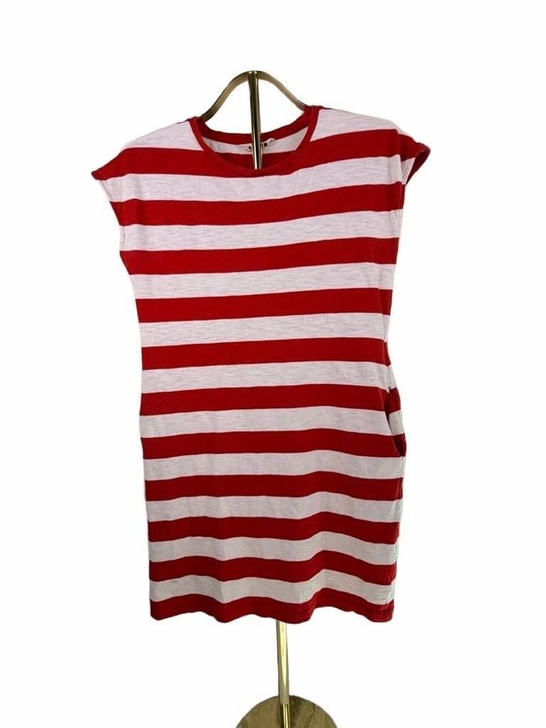 Boden T-Shirt Dress Size US 6R Red White Striped Cap Sleeve Pockets 2