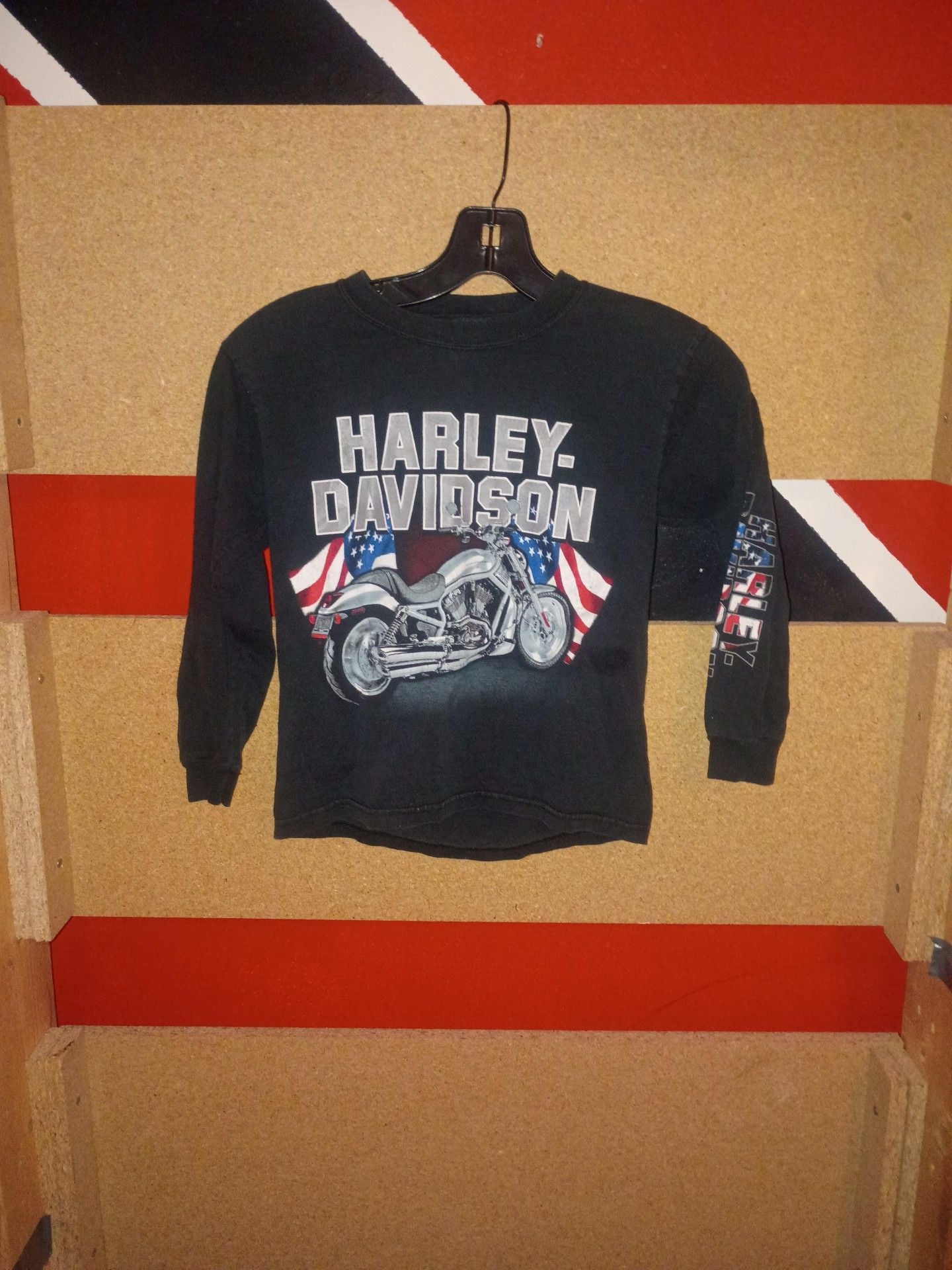 Harley Davidson Long Sleeve T-Shirt Size S Black Motorcycle Flag Graphic 2