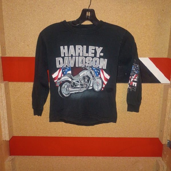 Harley Davidson Long Sleeve T-Shirt Size S Black Motorcycle Flag Graphic