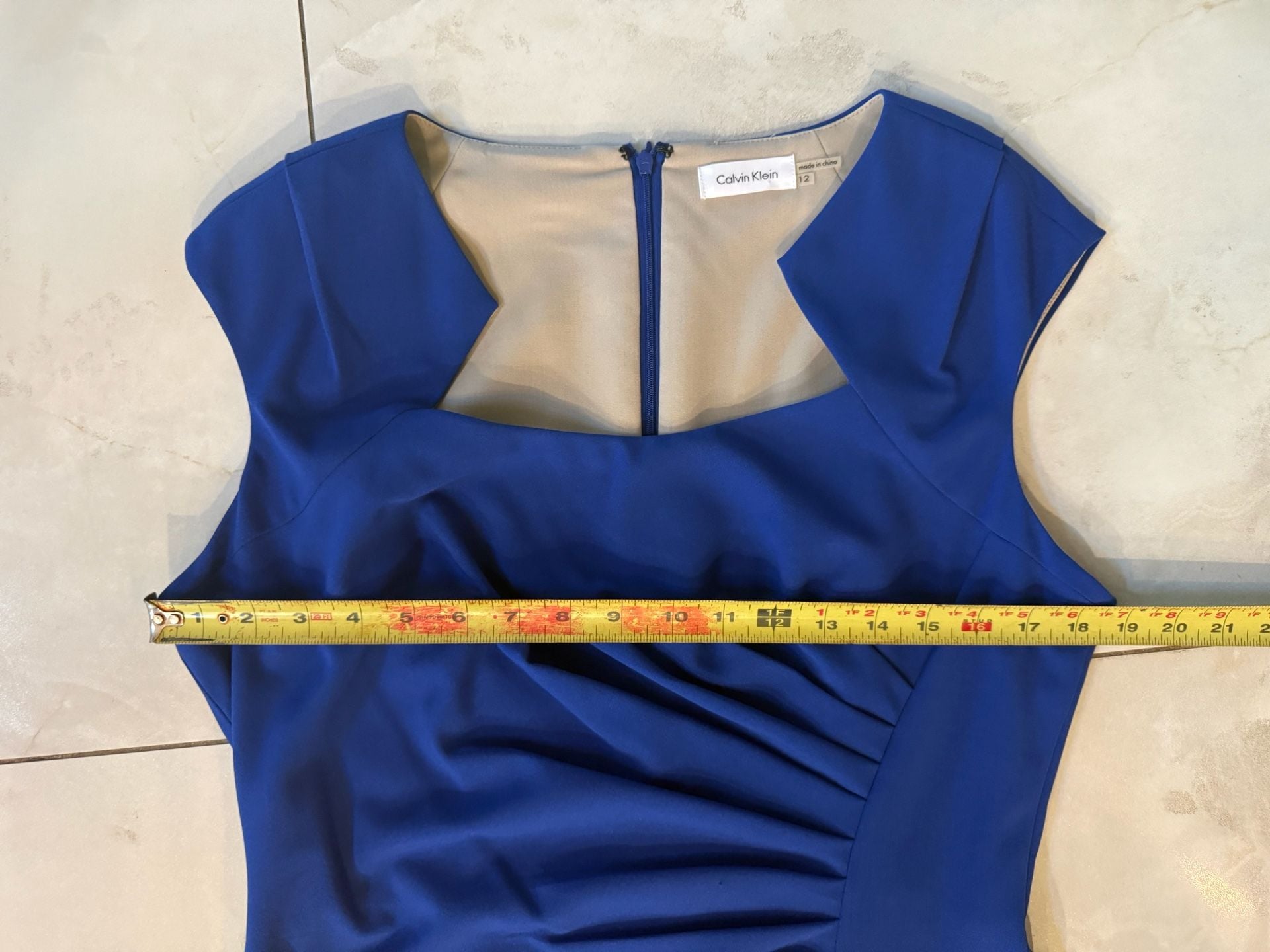 Calvin Klein Royal Blue Cap Sleeve Ruched Sheath Dress Size 12 7