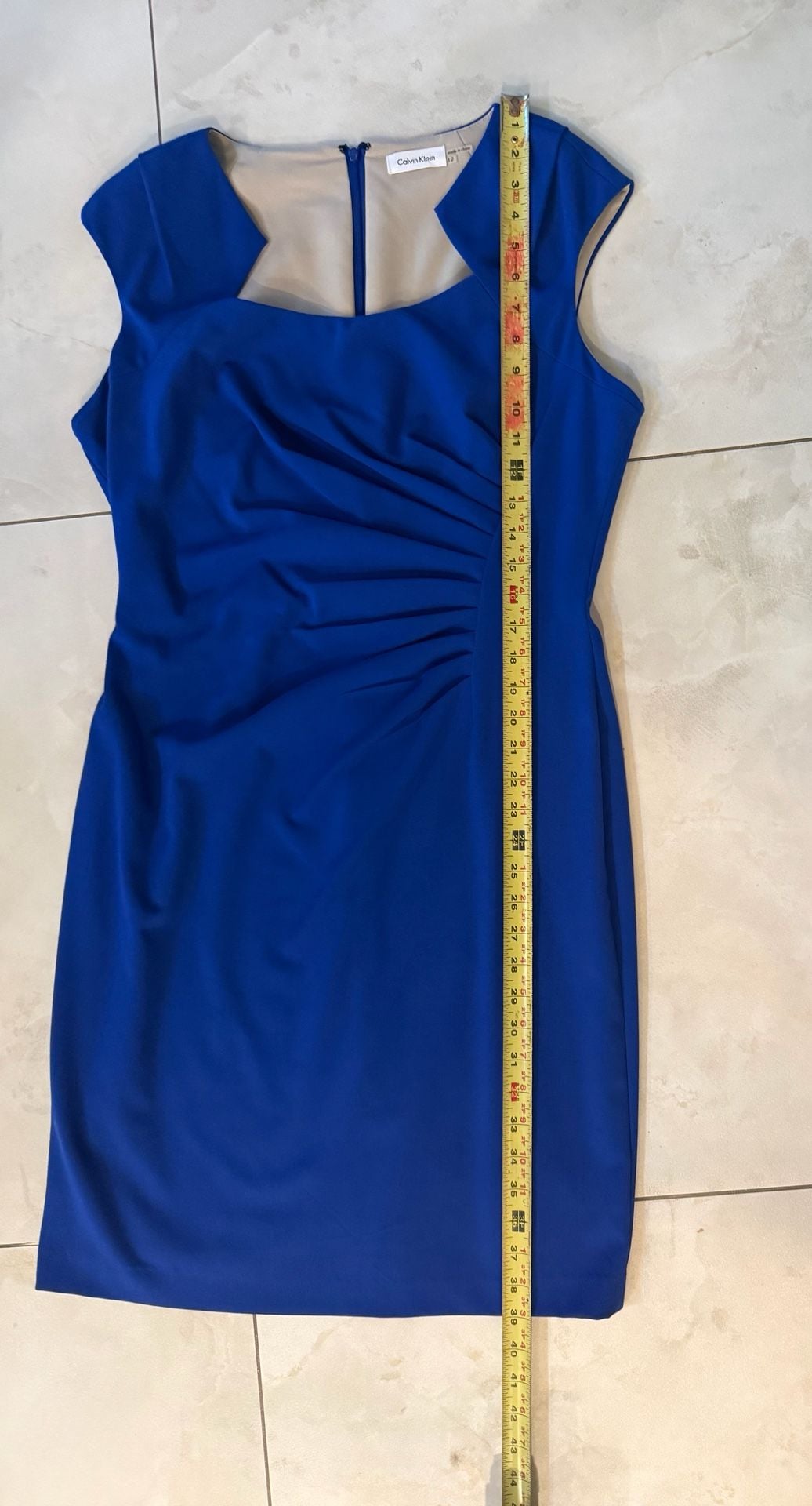 Calvin Klein Royal Blue Cap Sleeve Ruched Sheath Dress Size 12 8