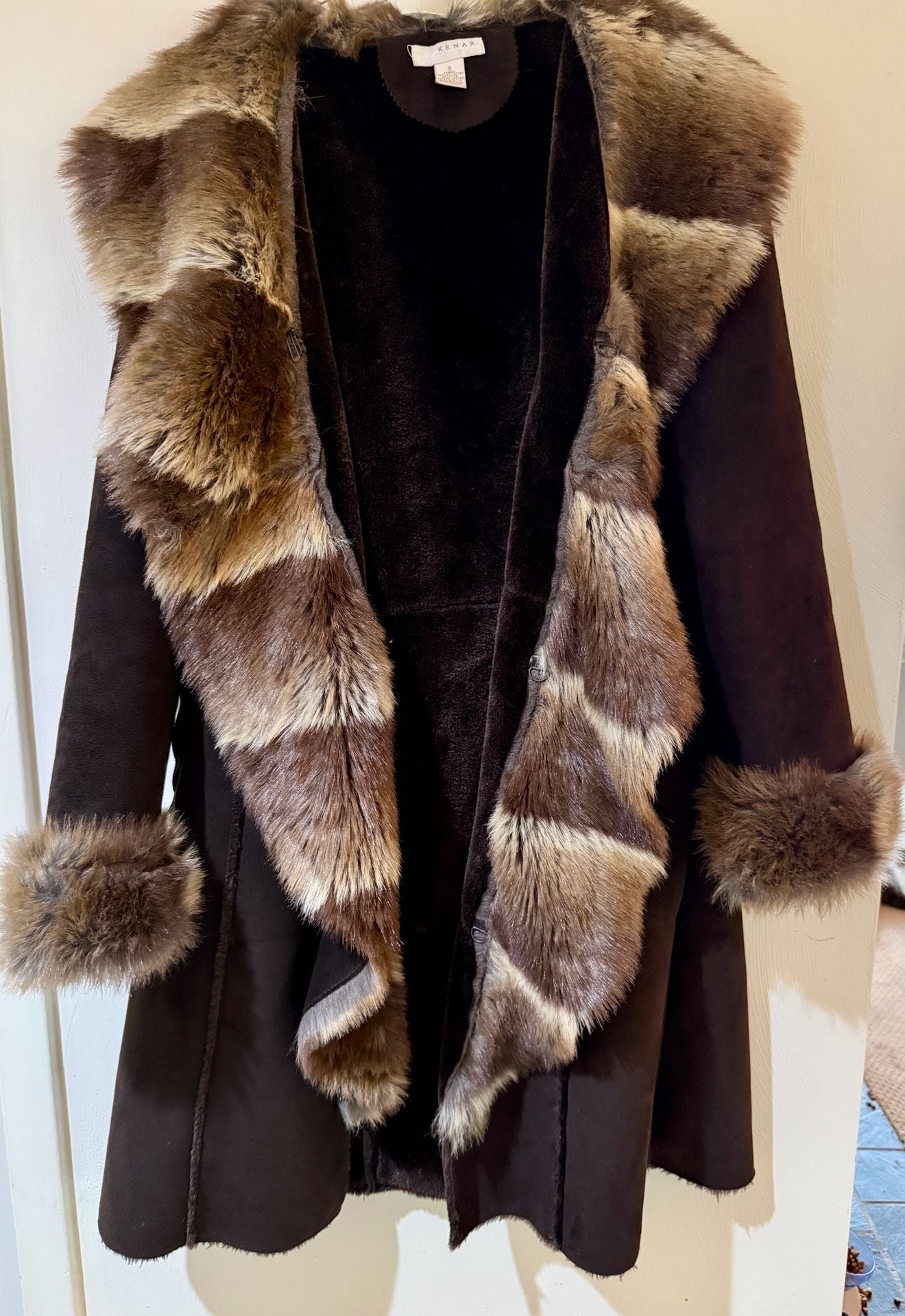 Kenar Faux Fur Penny Lane Coat Womens S Brown Y2K Boho Long Winter Jacket 2