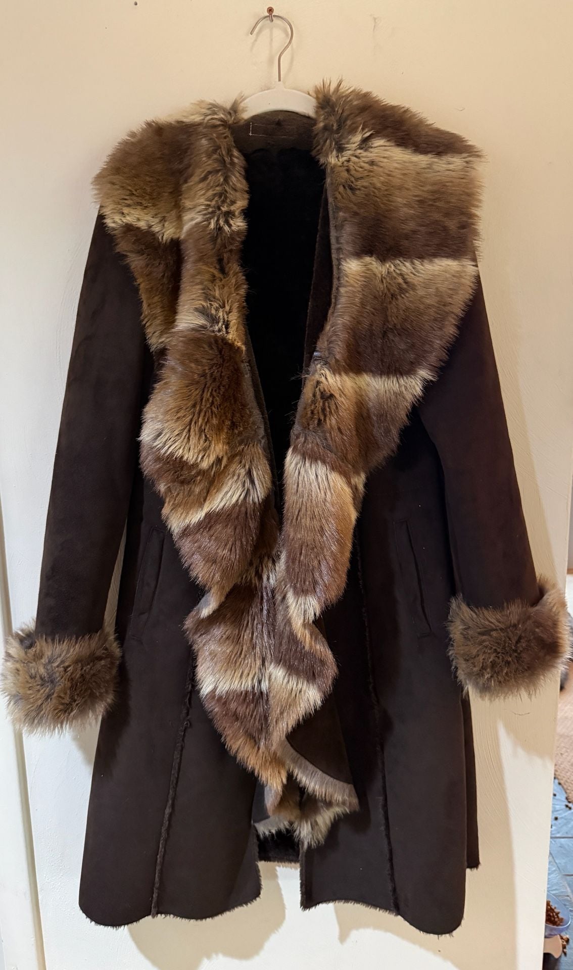 Kenar Faux Fur Penny Lane Coat Womens S Brown Y2K Boho Long Winter Jacket 3