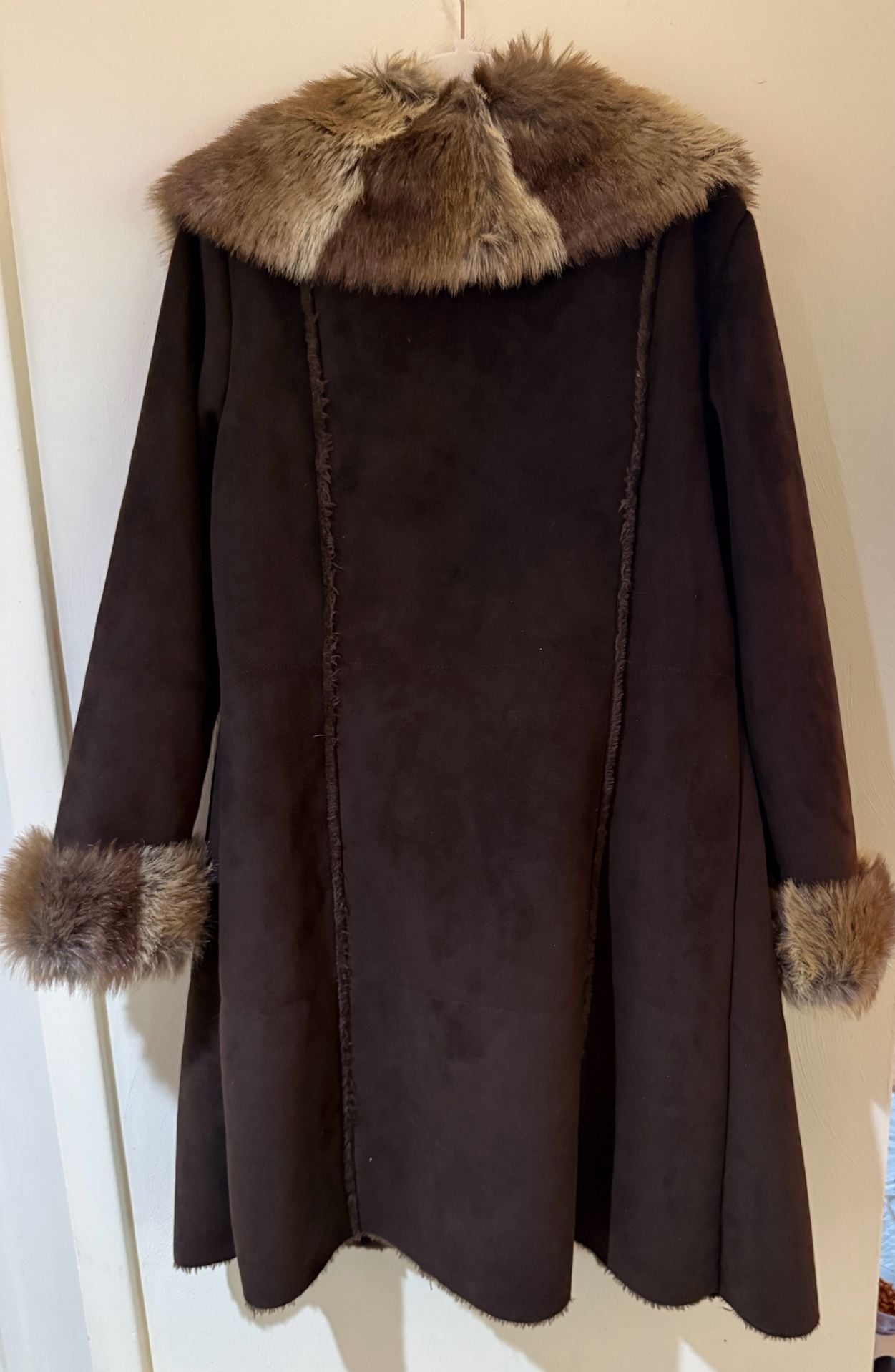 Kenar Faux Fur Penny Lane Coat Womens S Brown Y2K Boho Long Winter Jacket 9