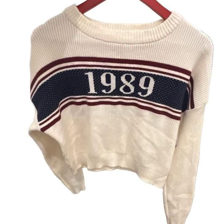 Pink Rose 1989 Knit Sweater Large White Striped Pullover 2