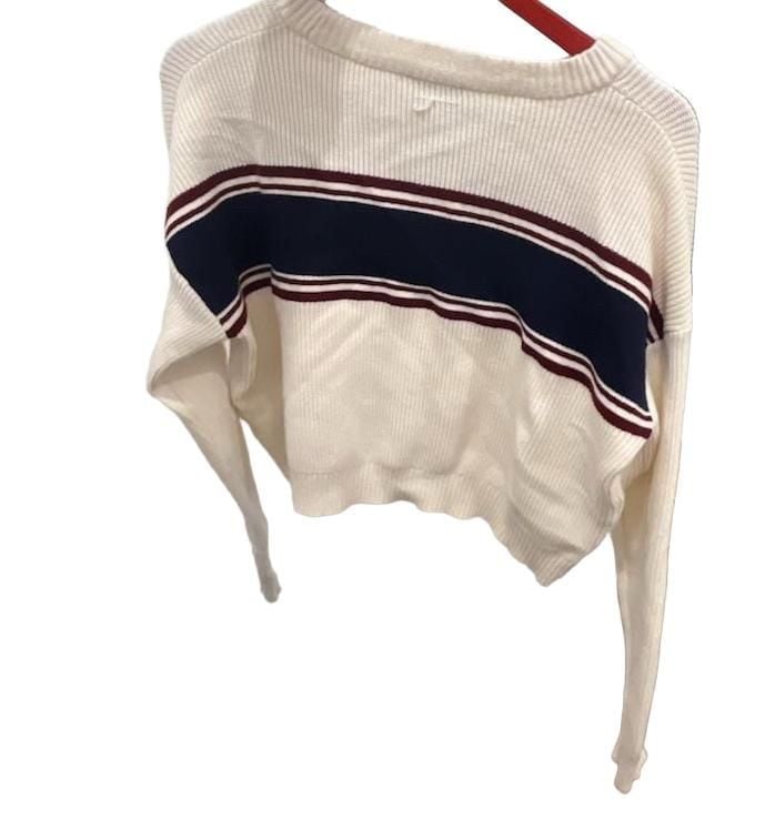 Pink Rose 1989 Knit Sweater Large White Striped Pullover 4