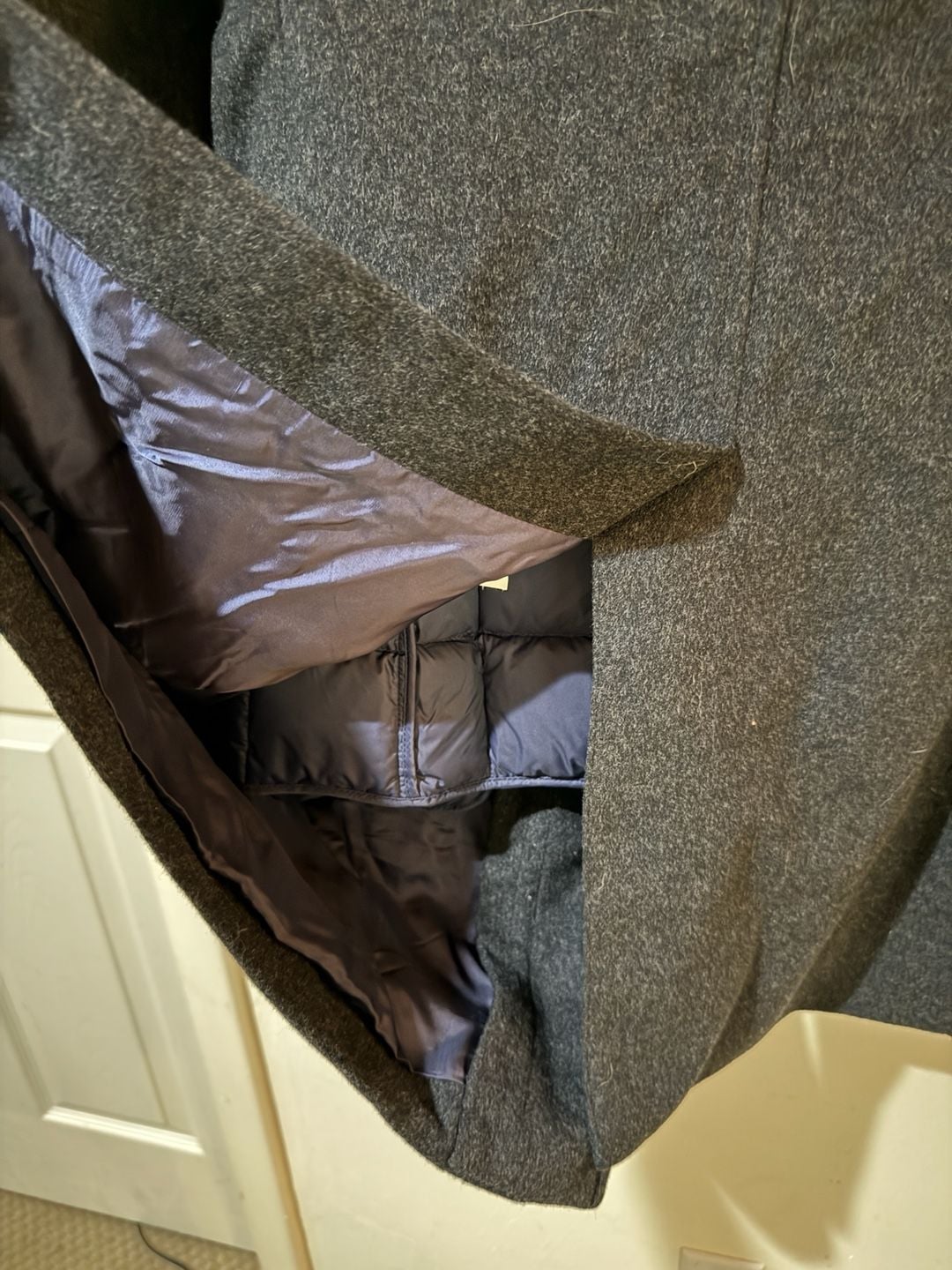 Suitsupply Bergamo Dark Gray 100% Wool Overcoat with Removable Down Liner US 36 3