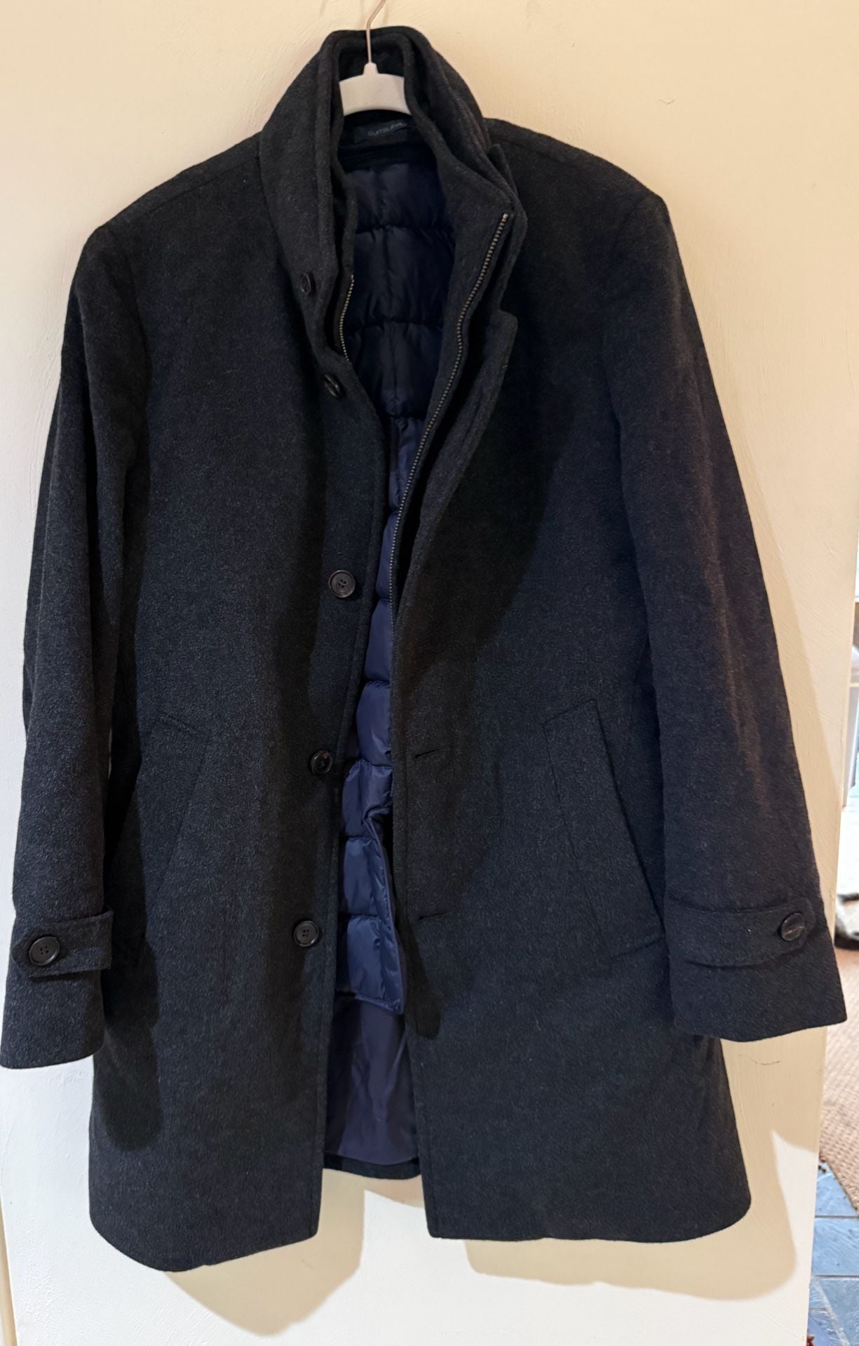 Suitsupply Bergamo Dark Gray 100% Wool Overcoat with Removable Down Liner US 36 4