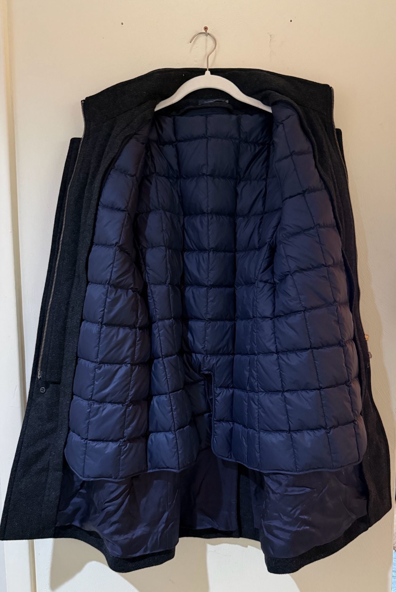 Suitsupply Bergamo Dark Gray 100% Wool Overcoat with Removable Down Liner US 36 5