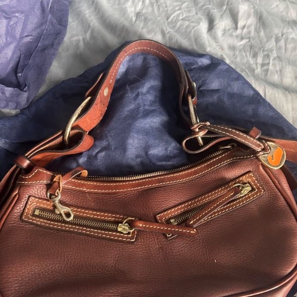Dooney & Bourke Brown Pebble Leather Small Circle Hobo Shoulder Bag