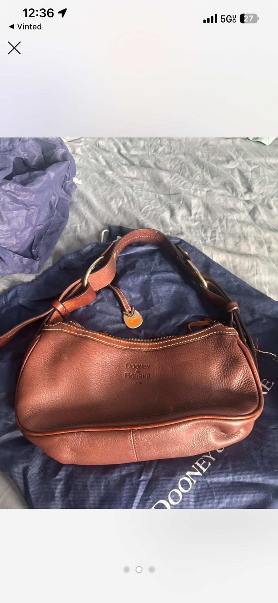 Dooney & Bourke Brown Pebble Leather Small Circle Hobo Shoulder Bag 3