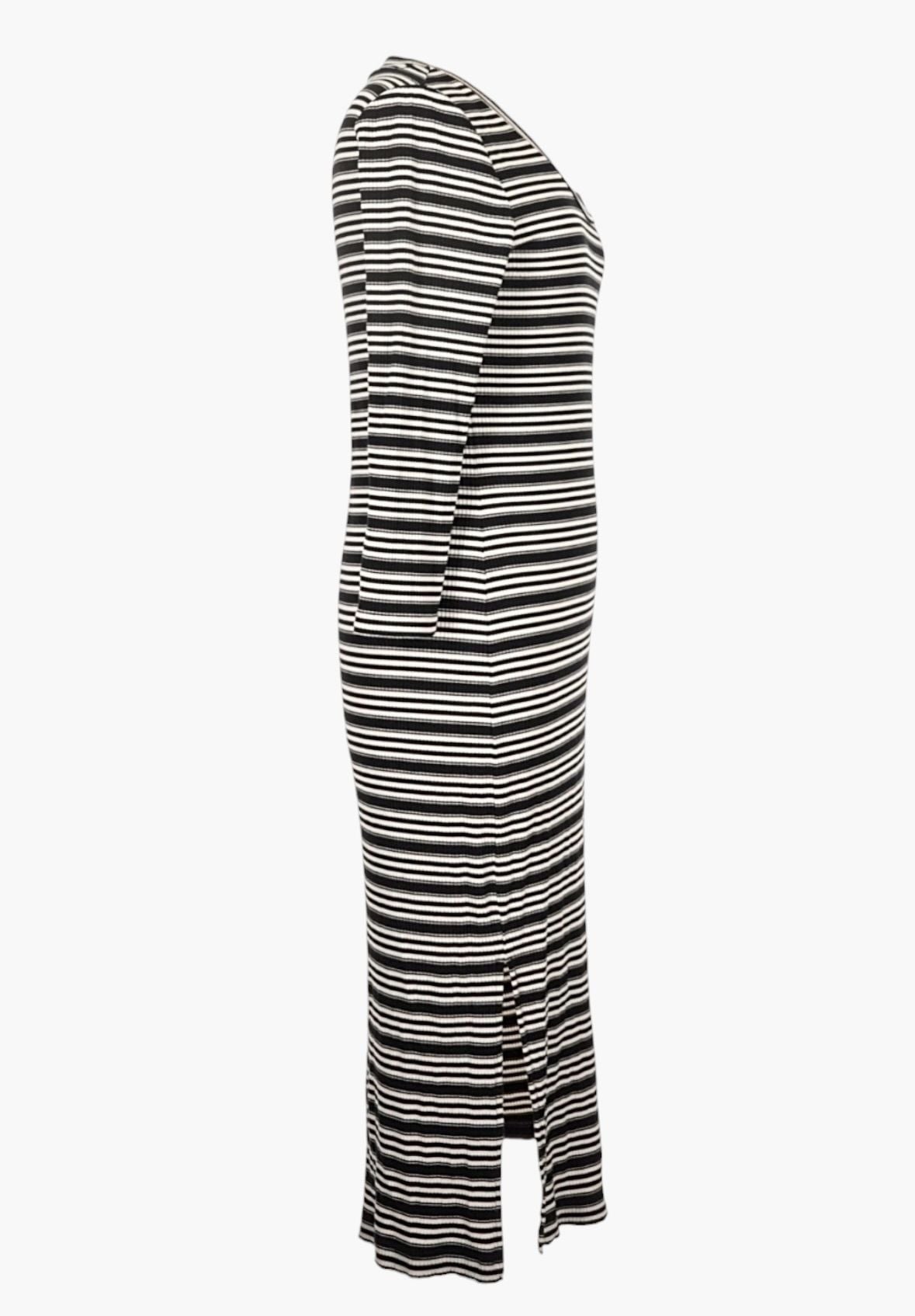 Banana Republic Striped Midi Dress Size L Black White Ribbed Long Sleeve 3