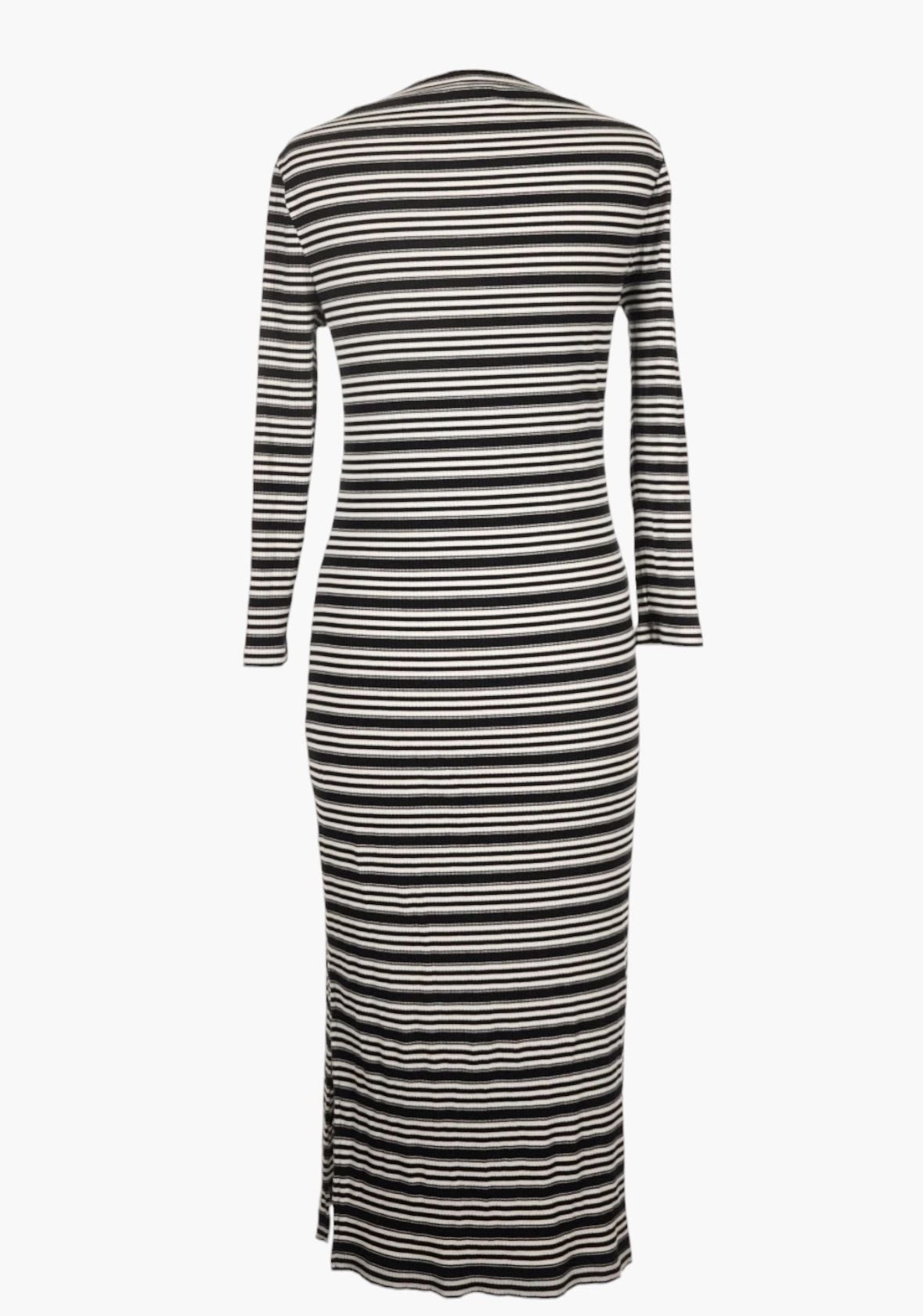Banana Republic Striped Midi Dress Size L Black White Ribbed Long Sleeve 4