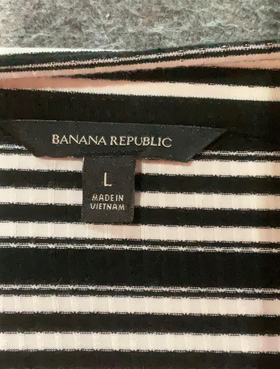Banana Republic Striped Midi Dress Size L Black White Ribbed Long Sleeve 5