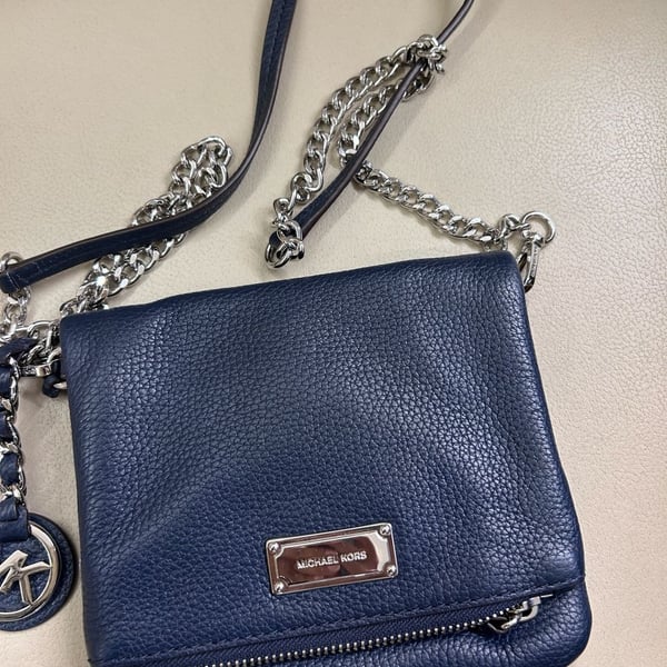Michael Kors Corinne Navy Leather Messenger Crossbody Bag