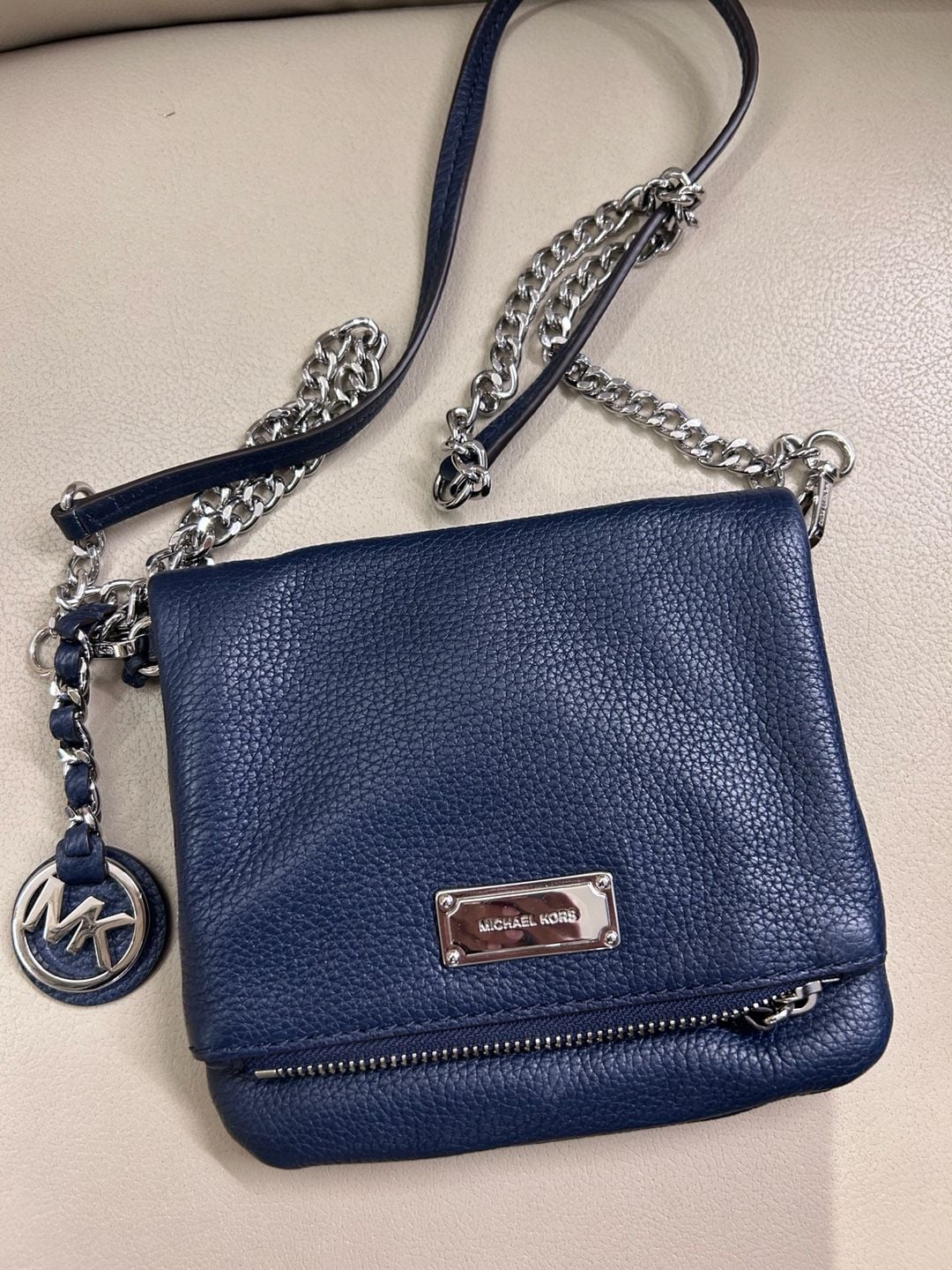 Michael Kors Corinne Navy Leather Messenger Crossbody Bag 3