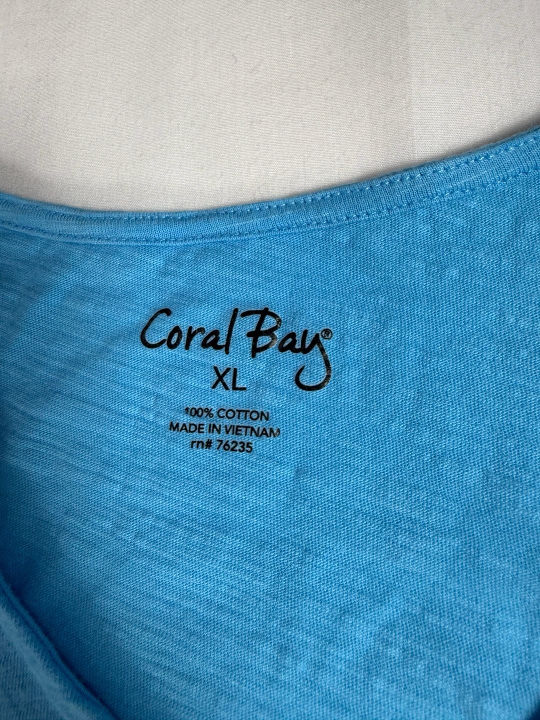 Coral Bay Palm Tree V-Neck T-Shirt Size XL Blue Cotton Rhinestone 4