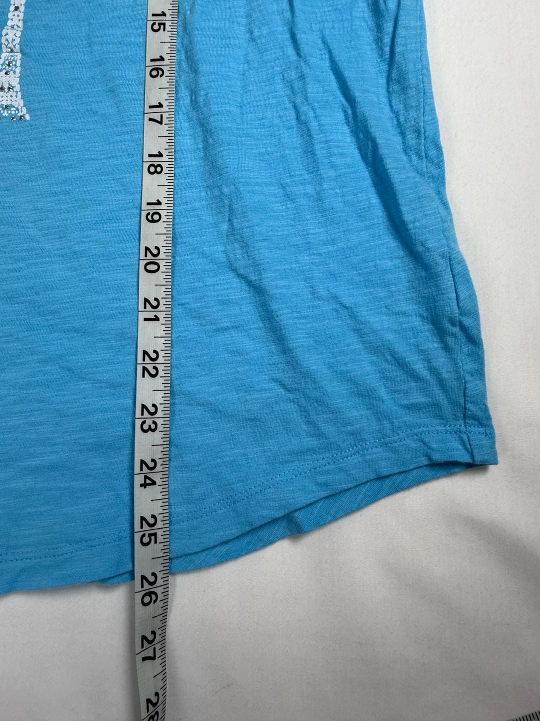 Coral Bay Palm Tree V-Neck T-Shirt Size XL Blue Cotton Rhinestone 6