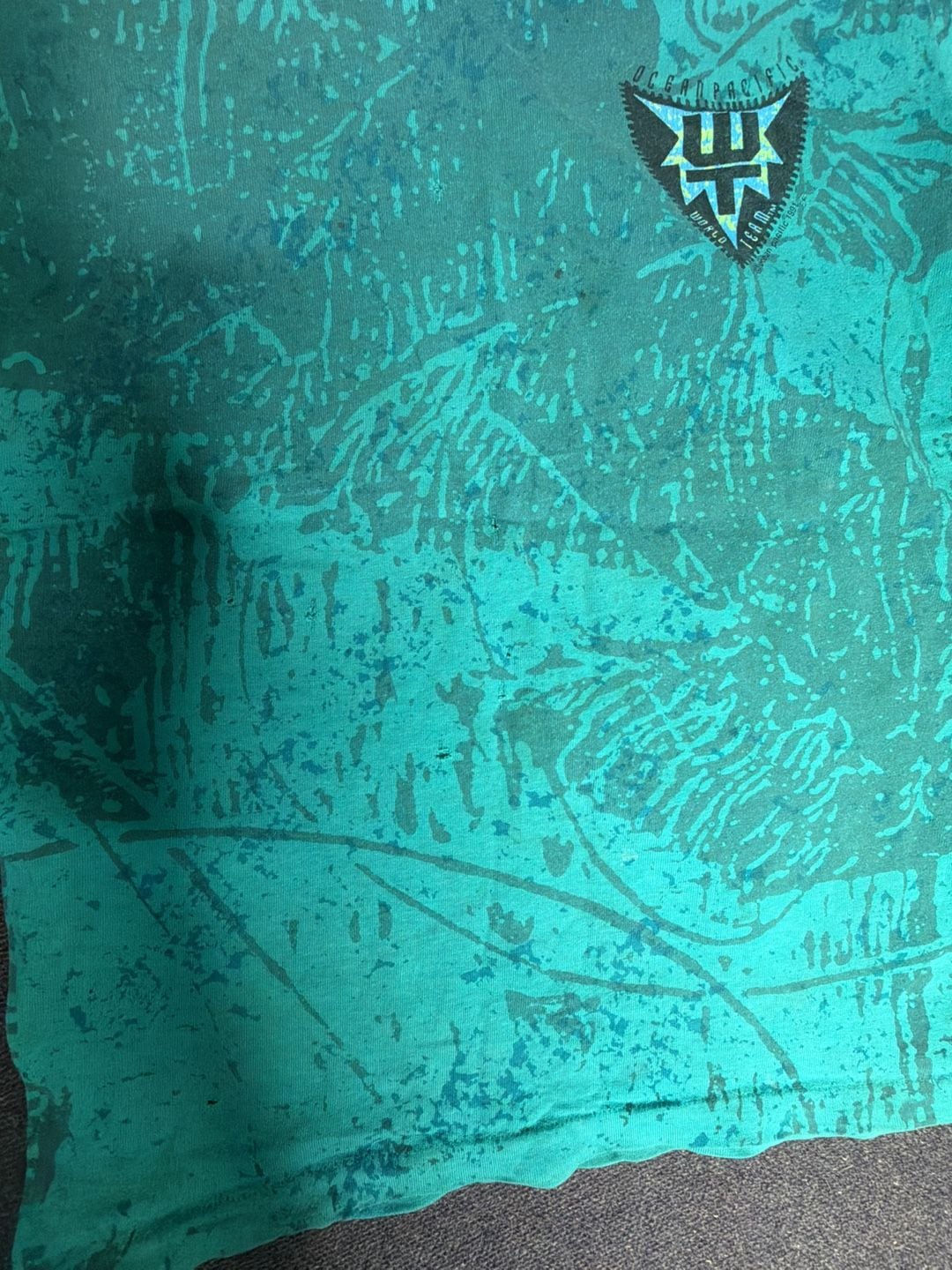 Ocean Pacific T-Shirt Size Big Vintage 1991 Teal All Over Print Graphic 6