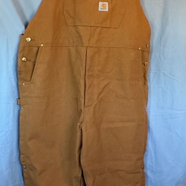 Carhartt Loose Fit Duck Insulated Bib Overalls Size 2XL Brown