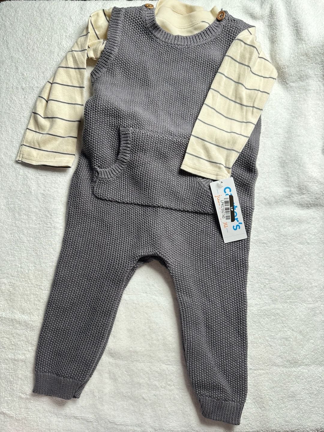 Carter's Knit Overalls and Shirt Set Size 12m Gray Pocket 2-Piece 1