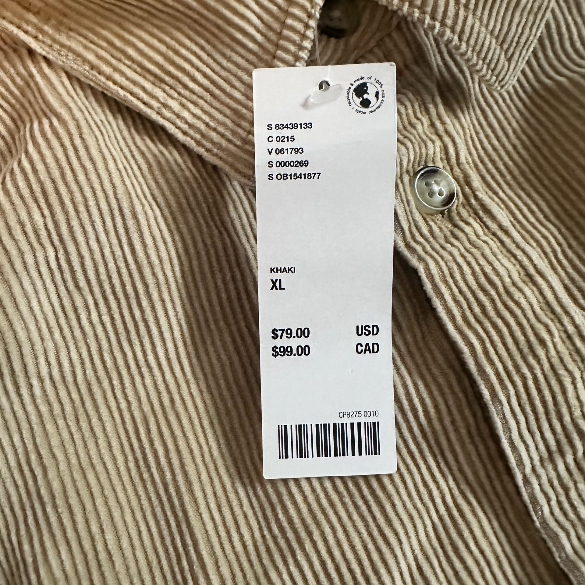 Urban Outfitters Corduroy Button-Up Shirt Size XL Khaki 5