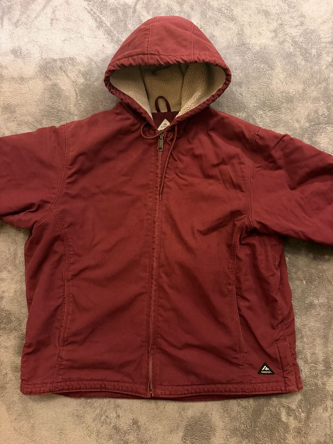 Ridgecut Hooded Canvas Work Jacket Size 3X Burgundy Sherpa Lined 2