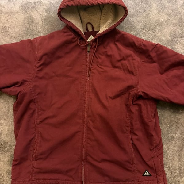 Ridgecut Hooded Canvas Work Jacket Size 3X Burgundy Sherpa Lined
