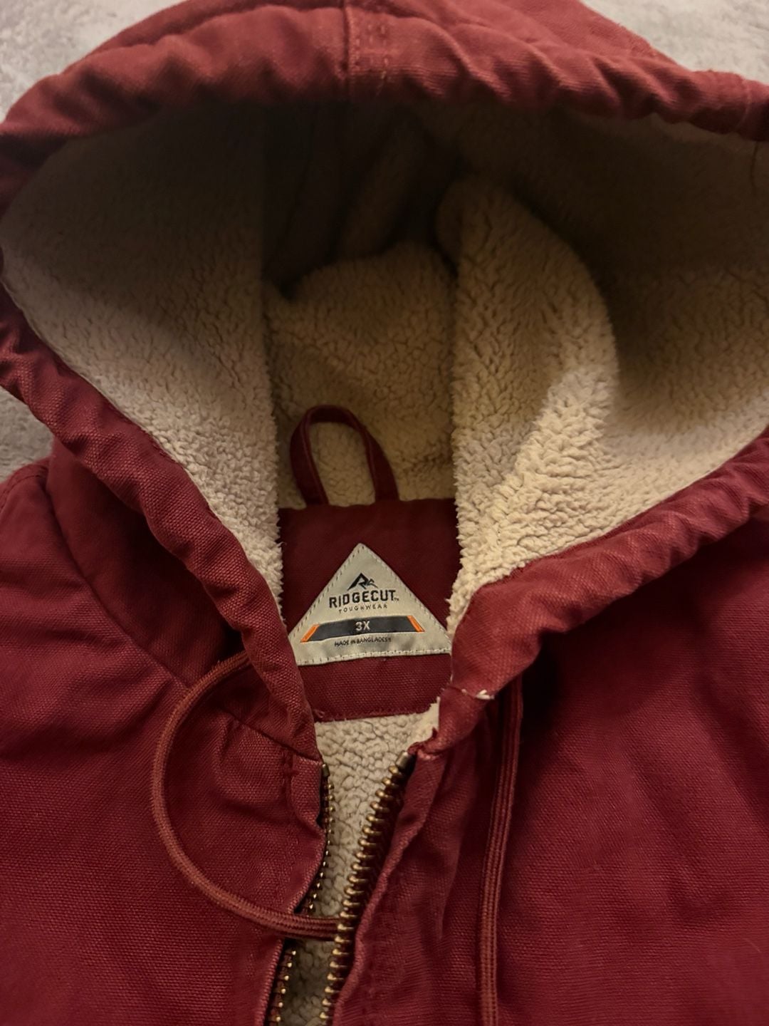 Ridgecut Hooded Canvas Work Jacket Size 3X Burgundy Sherpa Lined 3