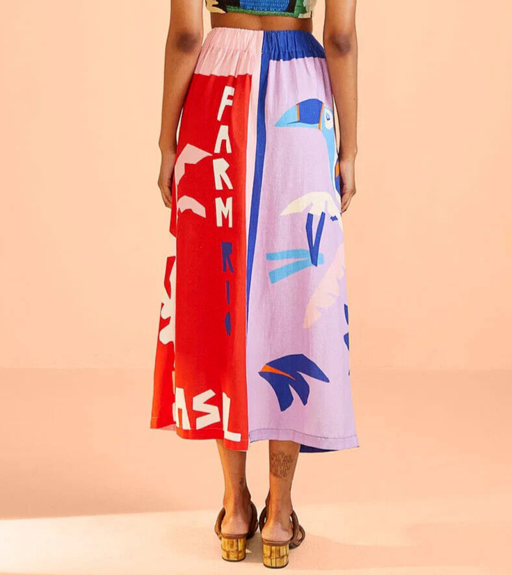 Farm Rio Brasil Bahia Scarves Linen Midi Skirt Multi Colorful 4