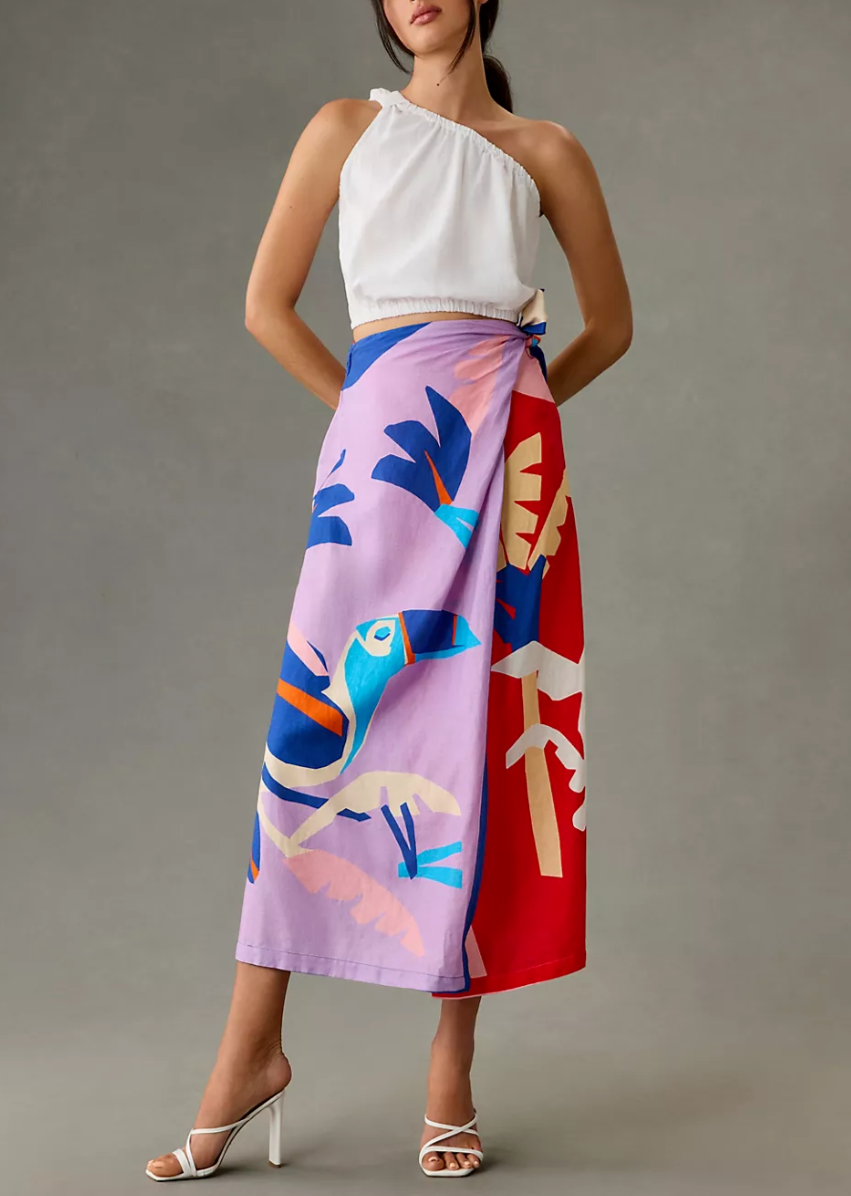 Farm Rio Brasil Bahia Scarves Linen Midi Skirt Multi Colorful 5