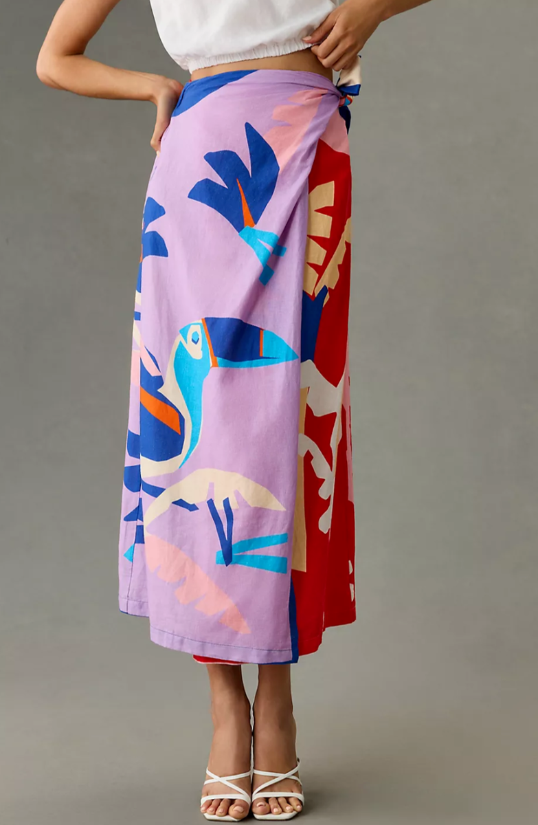 Farm Rio Brasil Bahia Scarves Linen Midi Skirt Multi Colorful 6