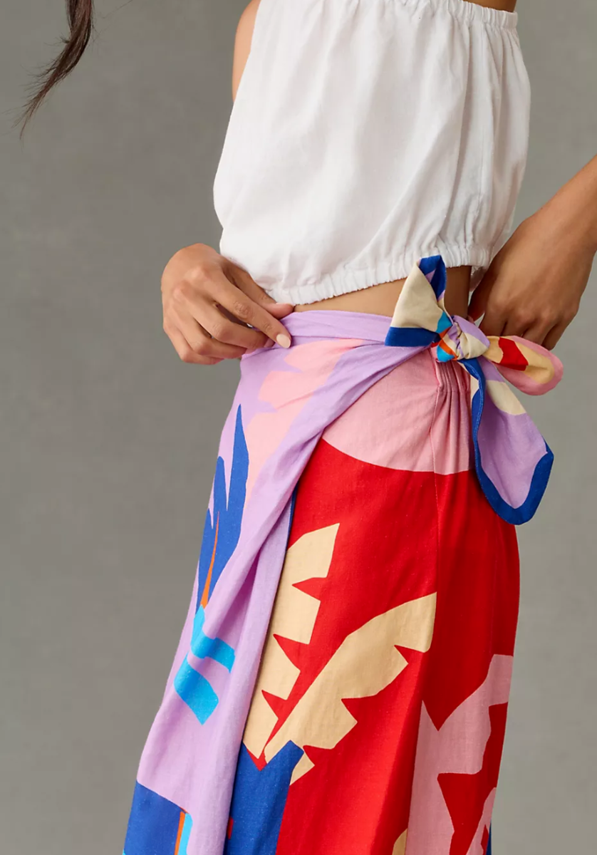 Farm Rio Brasil Bahia Scarves Linen Midi Skirt Multi Colorful 8