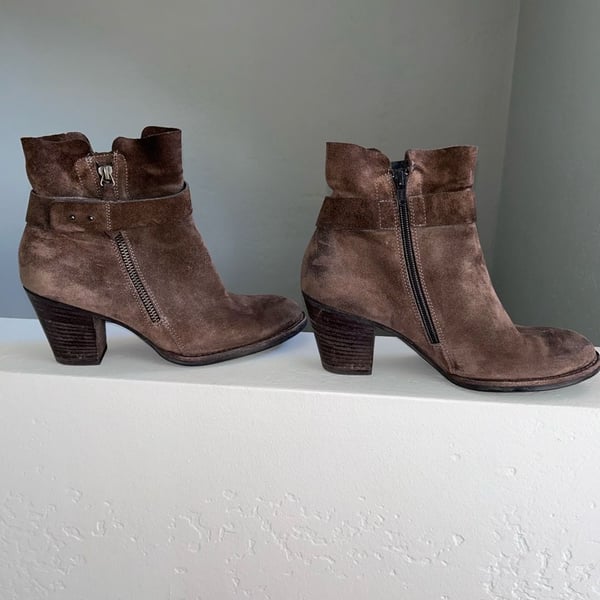 Paul Green Dallas Ankle Boots Size 5 Brown Suede Block Heel Booties