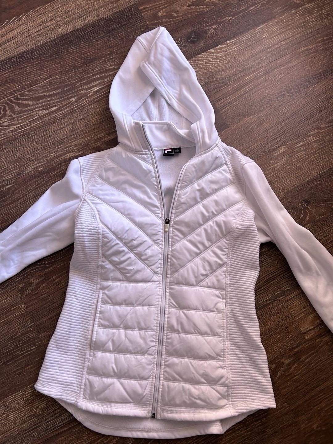 Fila Sport Jacket Size M White Puffer Hoodie Full Zip 2