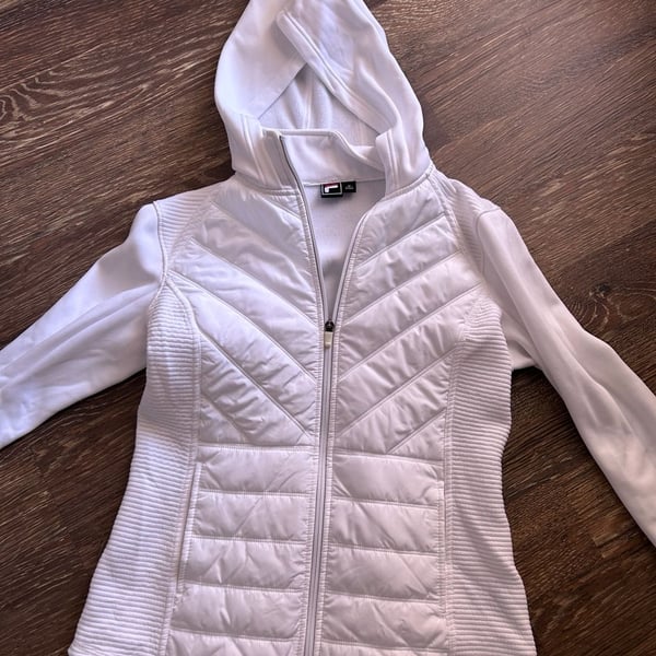 Fila Sport Jacket Size M White Puffer Hoodie Full Zip